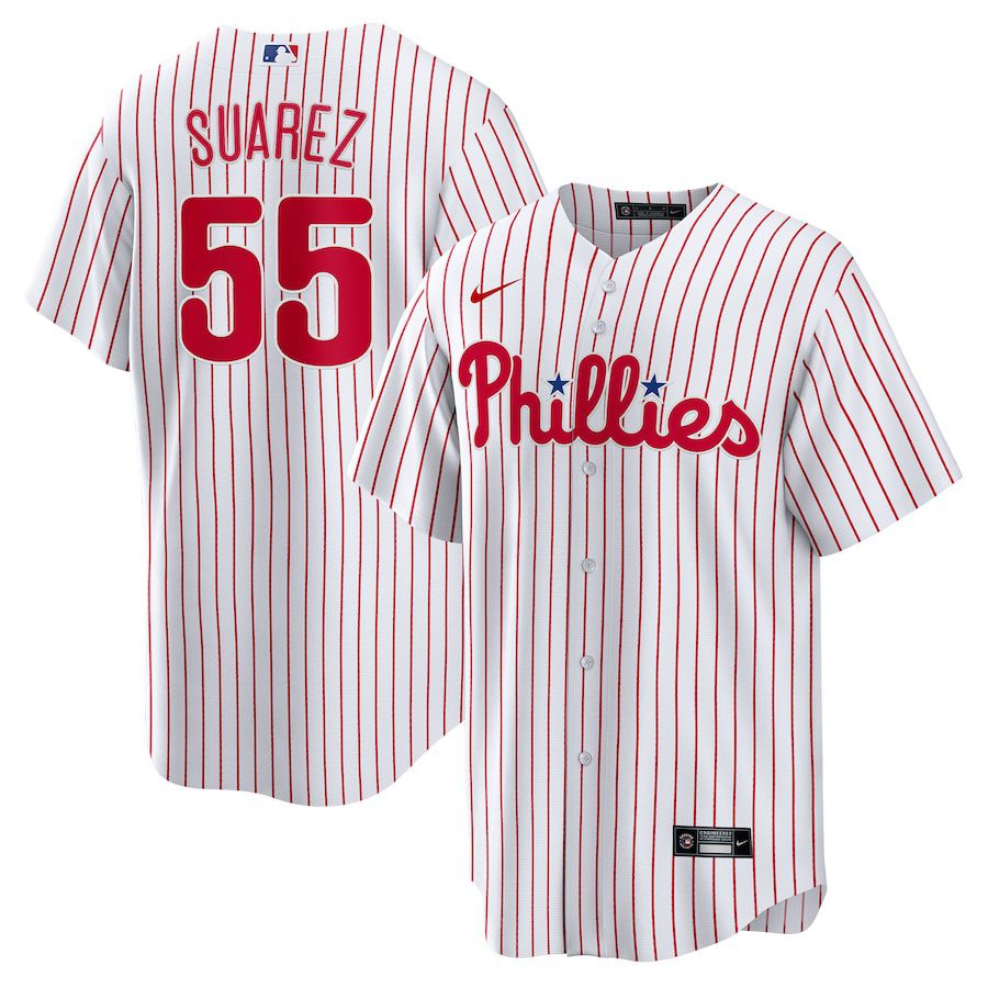 Men Philadelphia Phillies #55 Ranger Suarez Nike White Home Replica Player MLB Jersey->philadelphia phillies->MLB Jersey